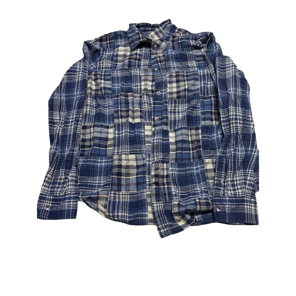 Chaps Mens XL Blue Patchwork Plaid Long Sleeve Button Down Shirt Casual Flannel